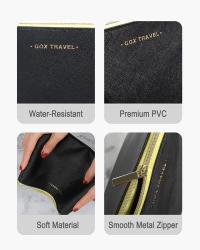 Vista 3 de GOX Bolsa de cosméticos, bolsa de viaje de gran capacidad, resistente al agua, bolsa de aseo y accesorios, organizador para mujeres y niñas, Negro
