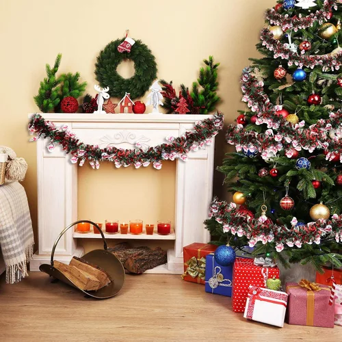 Vista 2 de Eboot 6 guirnaldas de oropel de muñeco de nieve de Navidad de 39.4 pies, guirnalda de oropel colgante de Navidad, guirnalda metálica gruesa