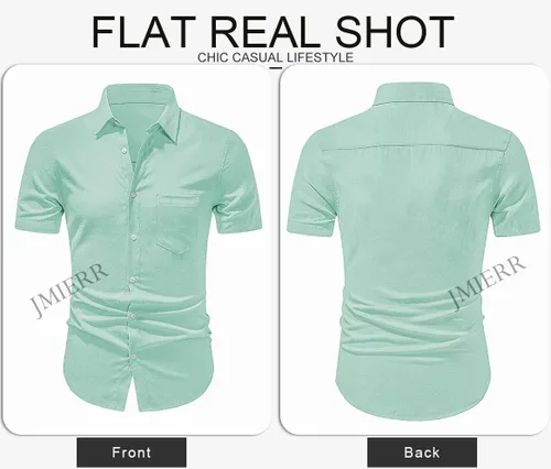 Vista 223 de JMIERR Camisas de vestir a rayas con botones y manga corta para hombre