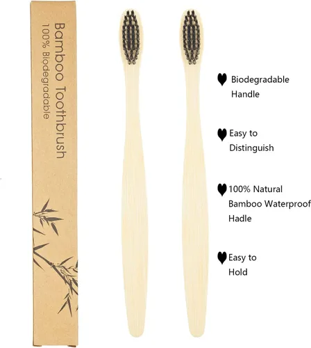 Vista 3 de SEVENHEAD 10 cepillos de dientes de bambú cerdas suaves de madera para adultos, cepillos de dientes naturales biodegradables libres de BPA