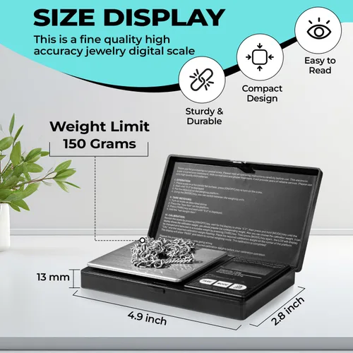 Vista 2 de Generic Báscula digital de bolsillo, 0.00 oz x 5.29 oz, báscula electrónica inteligente, portátil, pequeña báscula de joyería en gramos y onzas