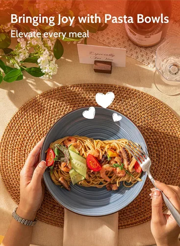 Vista 3 de Sweese Juego de 6 cuencos para pasta, platos de ensalada de cerámica de 30 onzas para lavavajillas y microondas, cuencos de ensalada sólidos