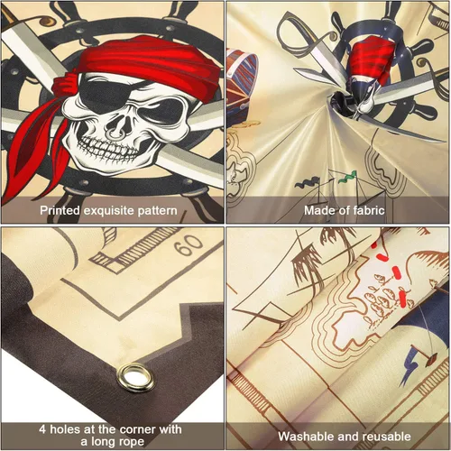 Vista 4 de Blulu Juego de lanzamiento de bolsas de puf pirata con 3 bolsas de frijoles para niños, decoraciones de fiesta temática pirata de Halloween