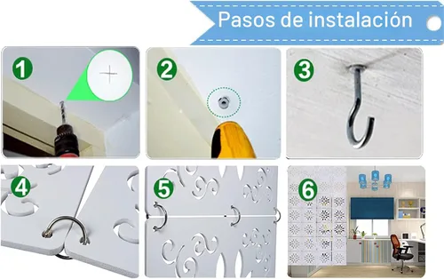 Vista 6 de Divisor de habitación colgante blanco, 12 unidades, divisor de habitación de madera y plástico, paneles de panel de división para decoración