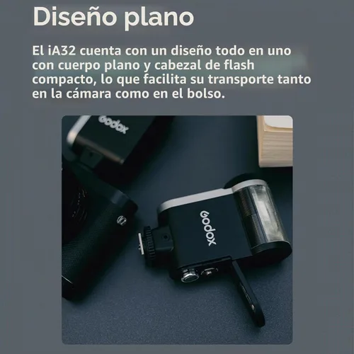 Vista 4 de Godox Mini cámara flash IA32, Speedlite GN15 con 8 niveles de potencia de flash 1/128-1/1, control óptico S1/S2 para Fuji, para Canon, para Nikon