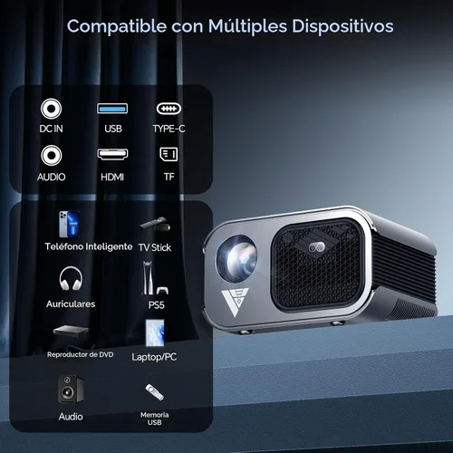 Vista 2 de Mini proyector con WiFi y Bluetooth, soporte 4K, proyector inteligente portátil al aire libre nativo 1080P, pantalla espejo compatible