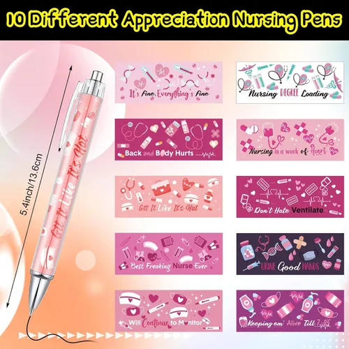 Vista 3 de Geyee 10 Piezas Bolígrafos de Enfermera Adorables Bolígrafos de Dibujos Animados Lindos Bolígrafos Retráctiles de Enfermería Divertidos de Tinta