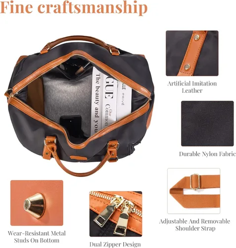 Vista 17 de Oflamn Bolsa de fin de semana para mujer, bolsa de lona para la noche, bolsa de viaje grande, bolsa de viaje con compartimento para zapatos, juego