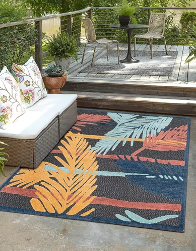 Vista 15 de Unique Loom Belize Outdoor Collection - Alfombra rectangular de 2 x 3 pies 1 pulgada, color carbón y azul claro