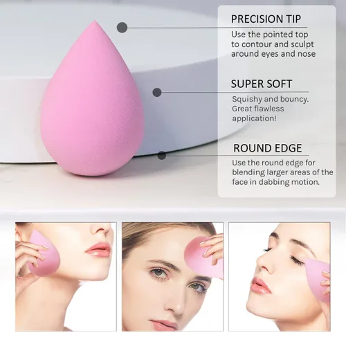 Vista 4 de Juego de 6 esponjas de maquillaje – Esponja suave de belleza para base, crema y polvo (rosa claro)