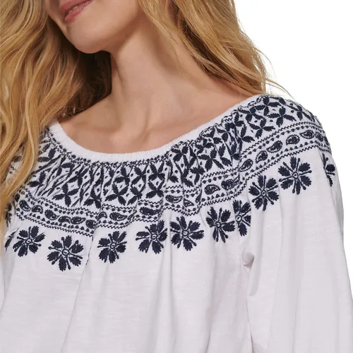Vista 5 de Tommy Hilfiger Top de punto casual bordado con hombros descubiertos para mujer