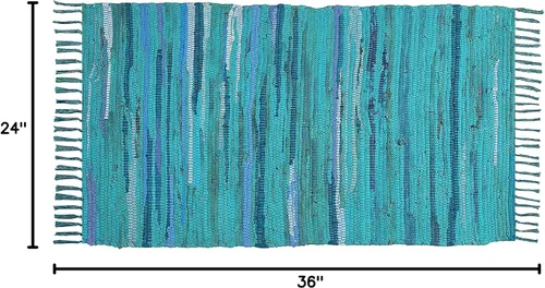 Vista 2 de Alfombra de trapo de algodón de 24 x 36 pulgadas, alfombra Chindi multicolor, tejida a mano, lavable y reversible para sala de estar, cocina Agua
