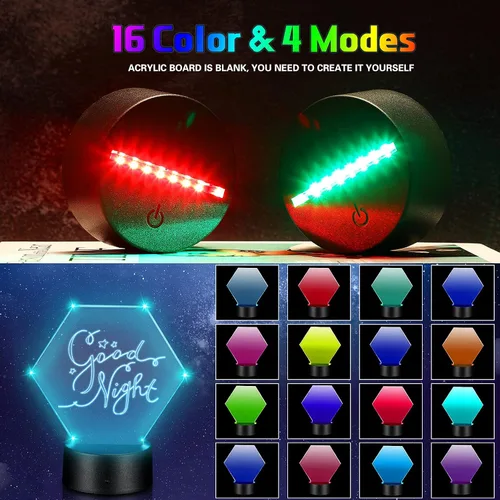 Vista 5 de Riakrum Base de luz LED de 12 piezas con hoja de acrílico transparente 3D lámpara LED de noche base de visualización de 16 colores y 4 modos