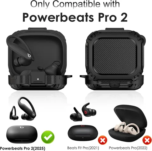 Vista 2 de Cubierta de protección LDSXAY de fibra de carbono a prueba de golpes [Bloqueo seguro mejorado] para estuche de Powerbeats Pro 2, con kit de limpieza