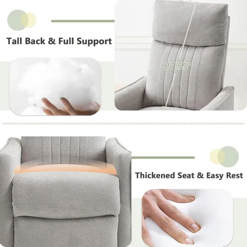 Vista 7 de cinkehome Silla mecedora reclinable giratoria pequeña para cuarto de bebé