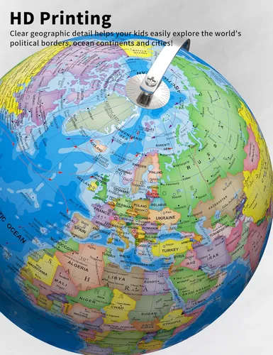 Vista 4 de SOUNDANCE Globo del mundo de 13 pulgadas con base estable de metal pesado, globo educativo para el aprendizaje de los niños, lámpara de globos