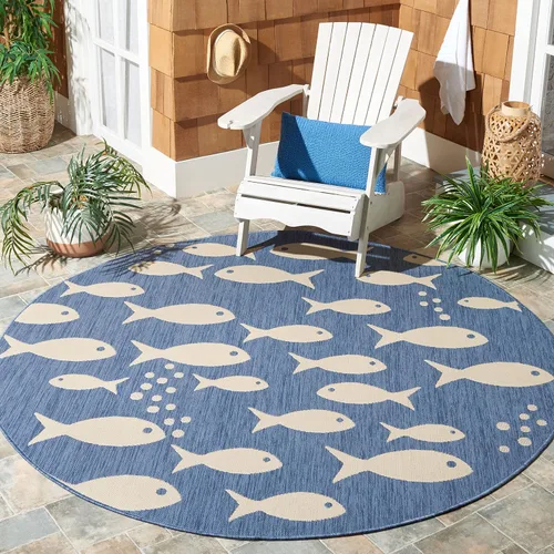 Vista 24 de SAFAVIEH Alfombra lavable para exteriores, colección Patio de 2.3 x 12 pies, color azul y beige, no desprende pelusa y fácil de limpiar, ideal