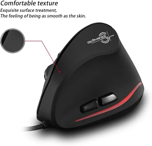 Vista 5 de zelotes - Mouse vertical ergonómico, 3200 DPI LED óptico USB con cable, 6 botones para laptop, escritorio, PC, MacBook, negro