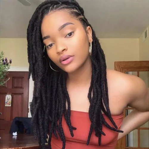 Vista 7 de Loc - Extensiones de cabello humano de 0.2cm de ancho, 4 pulgadas, 10 hebras de color negro natural, completamente hechas a mano, permanentes, se