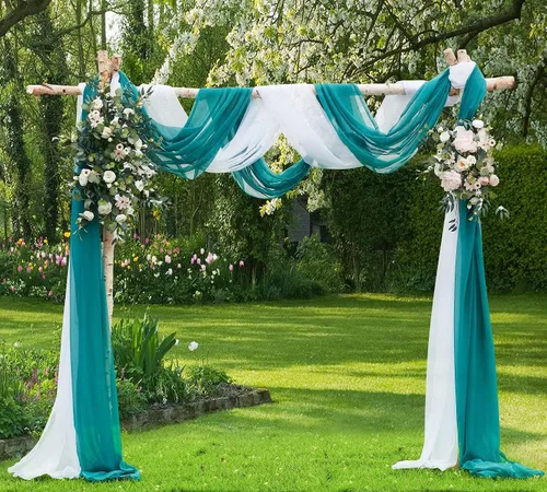 Vista 14 de Warm Home Designs Paquete de Tela para Arco de Boda Tiene 2 Scarves de 216 Pulgadas (18 Pies) en Tela Azul Marino y Blanco para Ceremonia de Boda