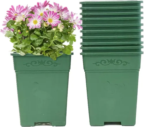 Vista 8 de Macetas cuadradas de plástico de 0.5 galones para plantas de interior y exterior, paquete de 10 con agujeros de drenaje, macetas de vivero de 5