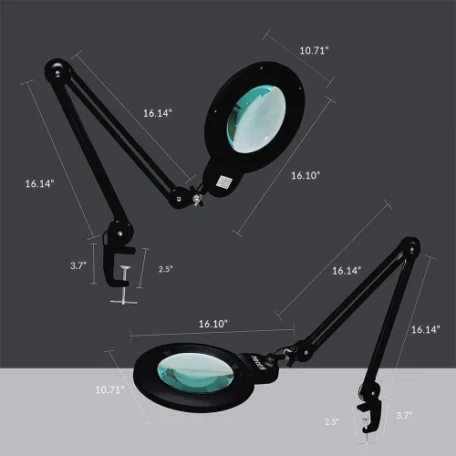 Vista 8 de Neatfi XL lupa LED bifocal, lente acrílica de 7 pulgadas, aumento 5D/20D, manos libres, luz regulable, 168 LEDs SMD, brazo ajustable