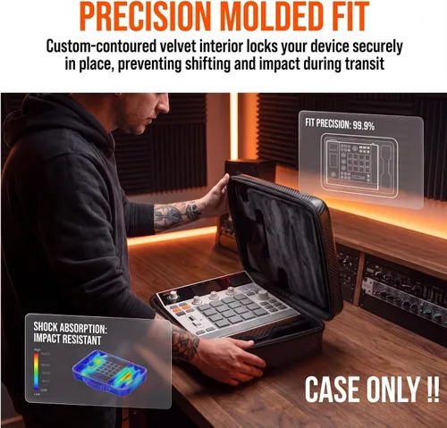 Vista 6 de Estuche de viaje compatible con Akai Professional MPC Sample, funda de transporte de piel EVA rígida con interior de terciopelo suave, protección