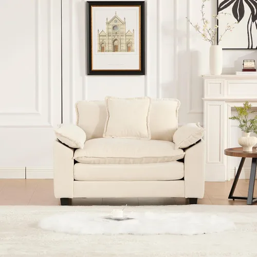 Vista 55 de Sofá seccional modular, sofá seccional en forma de L de 76.7 pulgadas con otomana móvil, cómodo loveseat de chenilla nube con reposabrazos