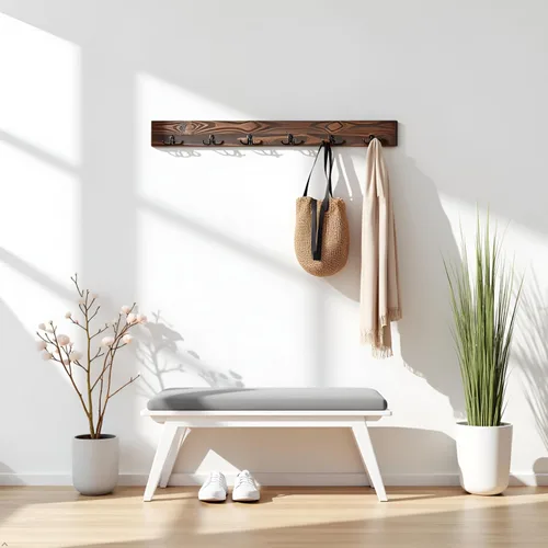 Vista 2 de Alaterre Furniture Pomona - Perchero de entrada – Moderno perchero rústico de 48 pulgadas montado en la pared con 6 ganchos – Madera maciza y ahorro