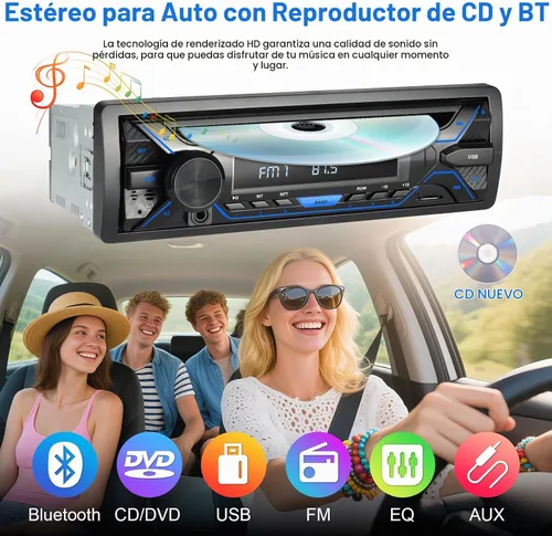 Vista 2 de Estéreo de coche Bluetooth de un solo dinar con reproductor de CD y DVD, radio DIN simple con reproducción de tarjetas Bluetooth AM/FM AUX/USB/SD