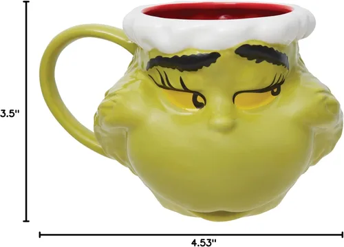 Vista 3 de Department 56 Dr. Seuss Grinch Face - Taza de café esculpida, 24 onzas, multicolor