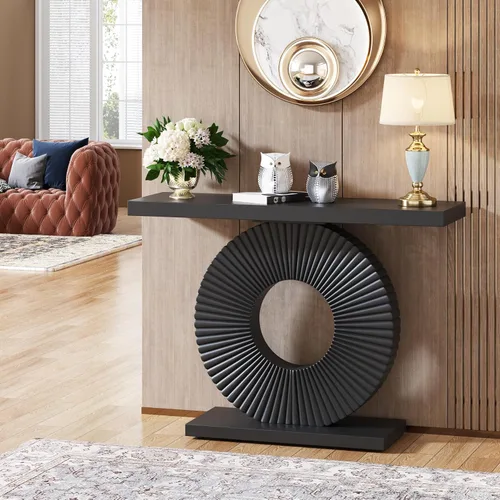 Vista 4 de Tribesigns Mesa consola moderna con base geométrica, mesa de entrada de madera de 40 pulgadas, mesa de sofá estrecha y larga, mesa decorativa