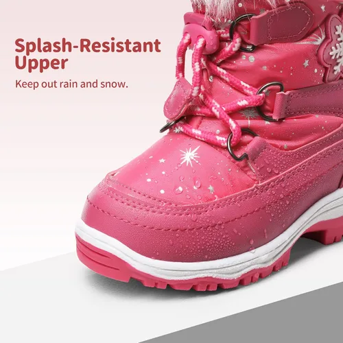 Vista 3 de DREAM PAIRS Botas de nieve para niños y niñas, antideslizantes, con forro de piel sintética de media pantorrilla, zapatos de invierno para niños