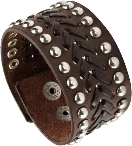 Vista 5 de Eigso Pulsera de cuero punk para hombres y mujeres, estilo retro, vintage, remache, pulsera ajustable