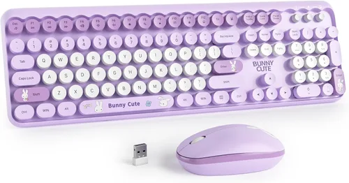 Vista 9 de Combo de teclado y mouse inalámbricos, bonito teclado de máquina de escribir con teclado numérico, teclado de tamaño completo de 2.4 GHz para PC