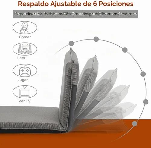 Vista 4 de BECOMFORT Silla plegable de suelo, silla de meditación ajustable de 6 Gris