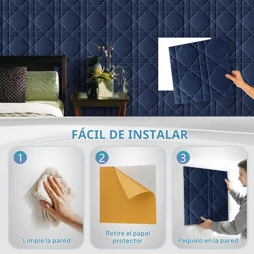 Vista 4 de Paneles de pared 3D de terciopelo para decoración de pared interior despegar y pegar, paneles de pared 3D con textura geométrica insonorizada