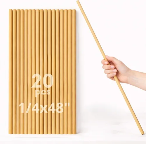 Vista 18 de 10 varillas de bambú de 1/2 pulgadas x 48 pulgadas de largo, clavijas redondas de madera para manualidades, proyectos escolares, palos de madera