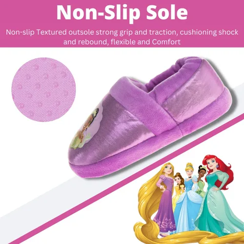 Vista 4 de Disney Pantuflas de princesa para niñas - Pantuflas peludas enredadas, sirenita, la bella y la bestia (talla 5-10 niñotalla 11-12 niña)