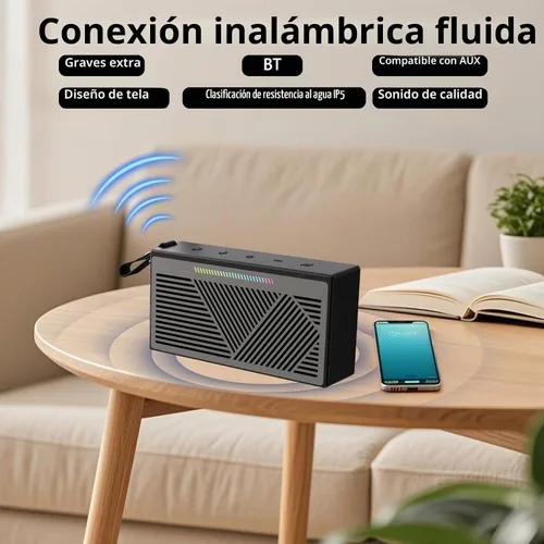 Vista 5 de Altavoz Bluetooth, altavoces Bluetooth inalámbricos portátiles con sonido HD, altavoz impermeable IPX5 con luces LED RGB, Bluetooth5.3