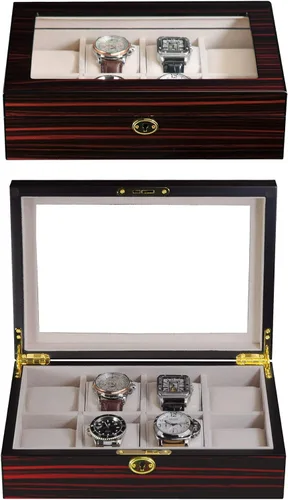 Vista 5 de TIMELYBUYS 8 piezas (6 + 2) XL extra grande de madera de ébano y caja organizadora de almacenamiento con parte superior de cristal