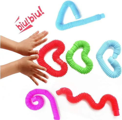 Vista 3 de Juguetes sensoriales Pop Tubes, juguetes sensoriales para niños y adultos, tubos multicolor para reventar juguetes sensoriales (M-(paquete de 6))
