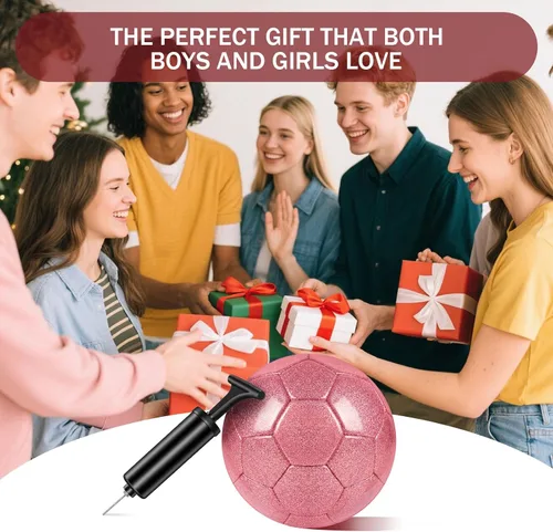 Vista 7 de 2 pelotas de fútbol con purpurina plateada con bomba y aguja, kit de pelota de fútbol para regreso a la escuela, regalos de cumpleaños, pelota