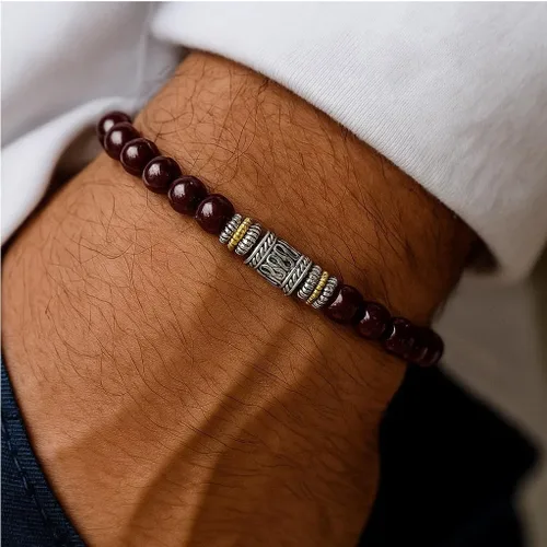 Vista 2 de Kartini Studio Garnet Bracelet, Men's Garnet and Sterling Silver Beads Bracelet
