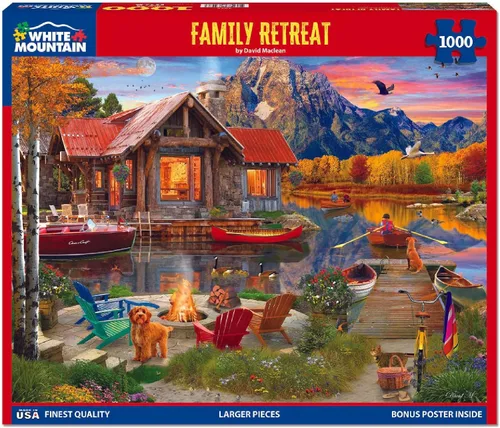 Vista 3 de White Mountain Rompecabezas de 1000 Piezas Cabaña de Otoño y Otoño Lago Escénico Rompecabezas Piezas Grandes Regalo para Adultos y Familia 24"x30
