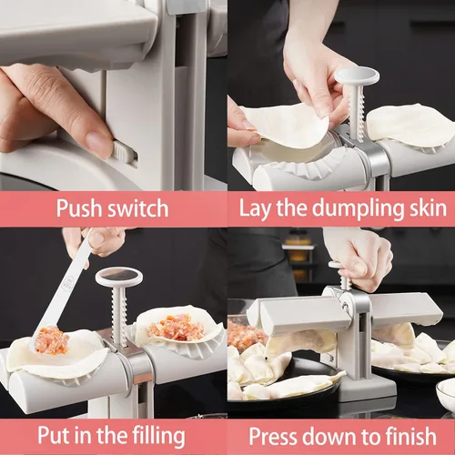 Vista 7 de Molde Automático para Hacer Dumplings de Doble Cabezal para el Hogar, Prensa para Hacer Dumplings con Almohadilla de Amasado, 2 Herramientas