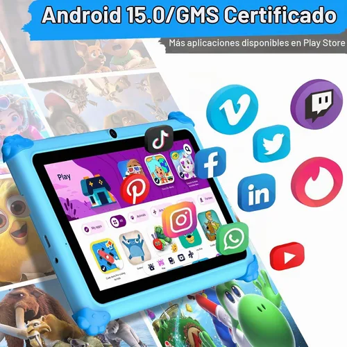 Vista 2 de ascrecem Kids Tablets 7 Inch Android 15 Toddler Tablet for Kids with 2.4G+5G WiFi6 Penta Core 6GB RAM 32GB ROM Childrens Tablet Dual Camera 128GB