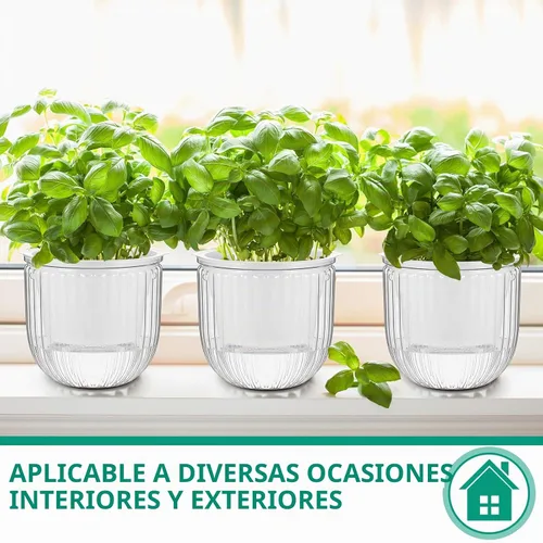 Vista 6 de Meanplan 4 macetas colgantes de riego automático para interiores de 6.5 pulgadas, cestas colgantes para plantas al aire libre, maceta de plástico