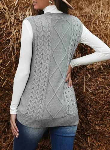 Vista 4 de EVALESS - Chaleco de gran tamaño para mujer, cuello en V, sin mangas, color sólido, suéter suelto