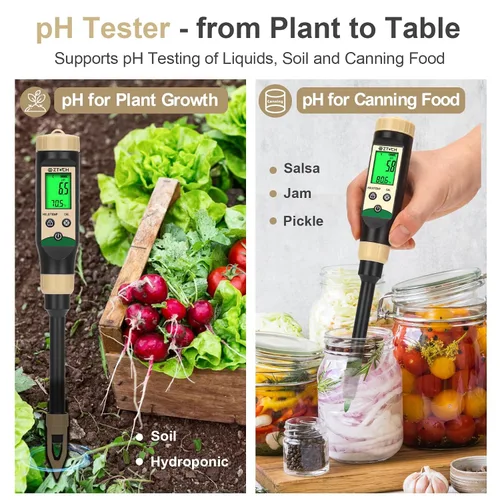 Vista 3 de Medidor de pH de suelo para alimentos, probador de pH de agua Bluetooth para suelo e hidropónico, medidor de pH y temperatura digital para mermelada